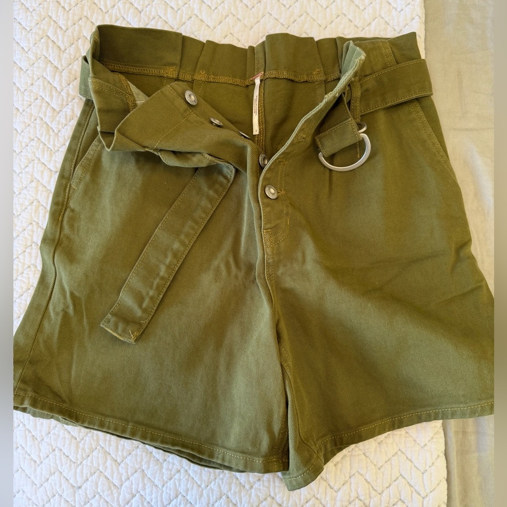 Free People Olive Green Women's Belted Shorts